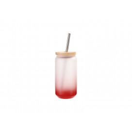 18oz/550ml Glass Mugs Gradient Red with Bamboo Lid & SS Straw(10/pack)
